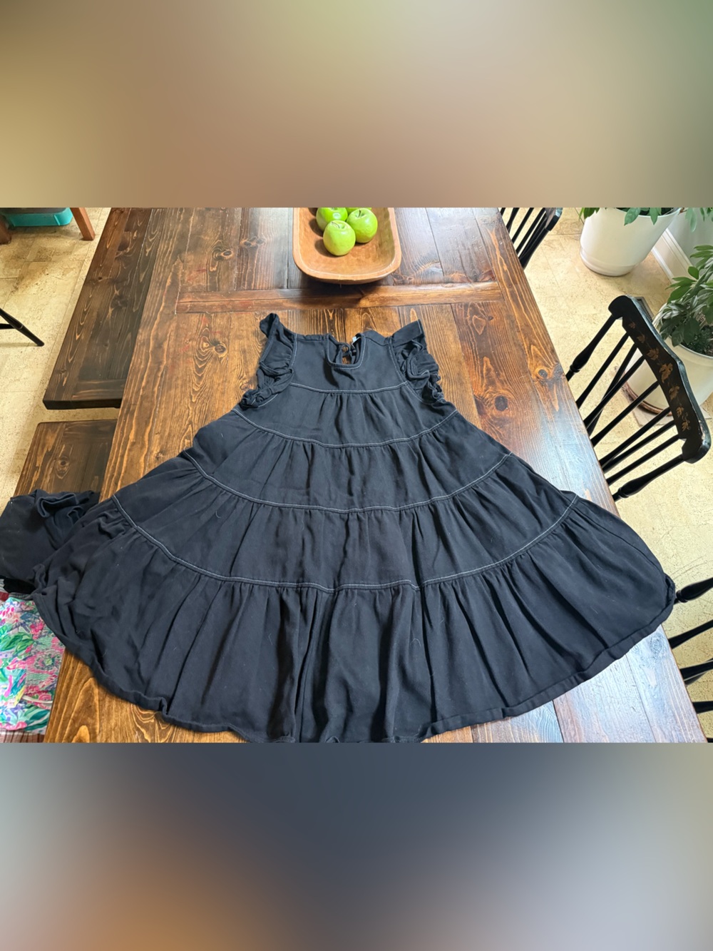 Black Tiered Ruffle-Sleeve Women's Dress